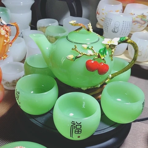 琉璃中式珐琅彩事事如意一壶六杯礼盒套装