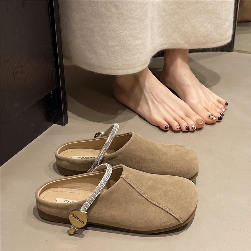 包头半拖鞋女2025春夏季新款休闲百搭配裙子法式复古包头勃肯鞋女