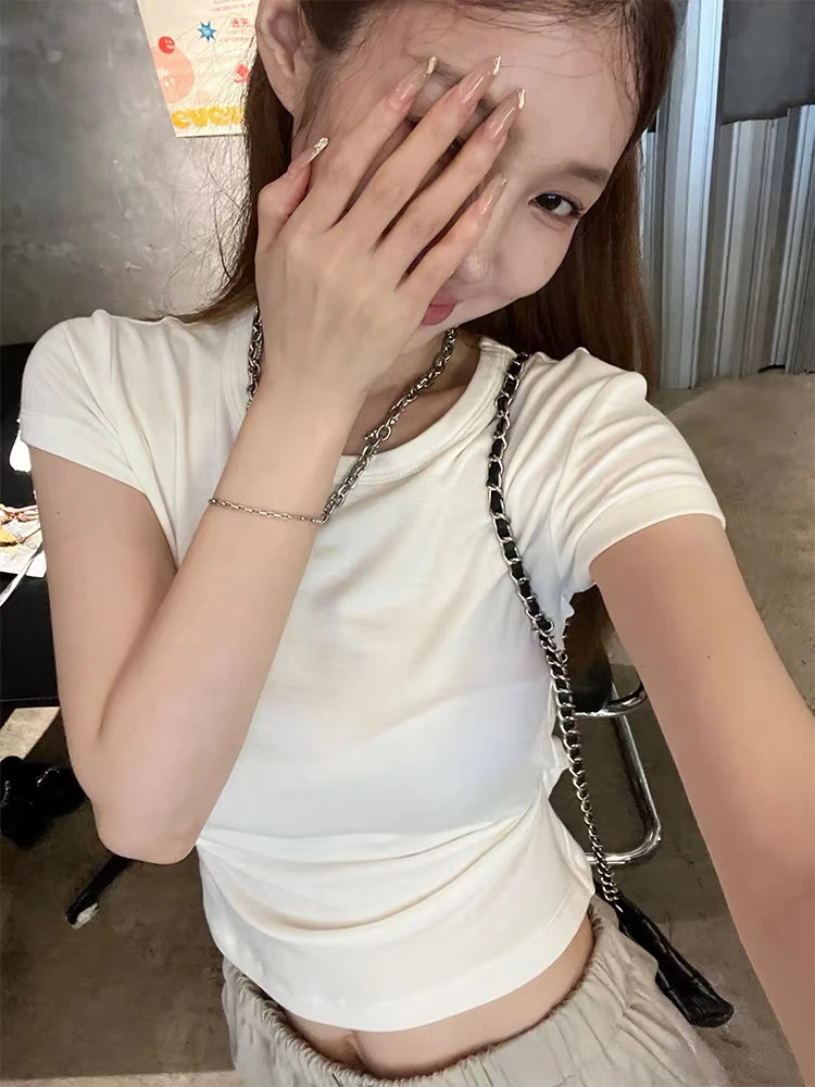 灰灰呀！8N原单！夏日瘦瘦tee 基础小sexy 百搭正肩圆领收腰短款T恤
