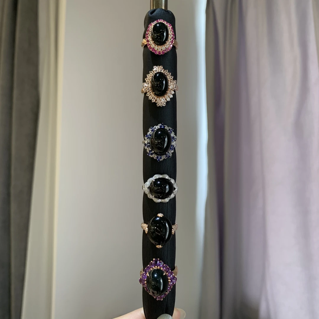 【一菲臻选】翡翠墨翠戒指-18K金-多样性发其一-GJ08|CMC1