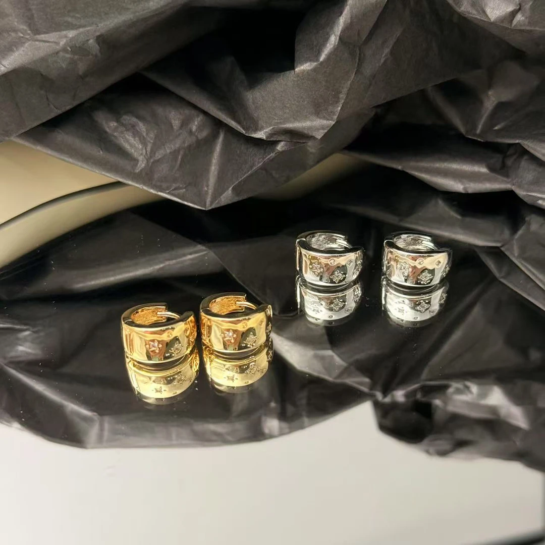 铜合金锆石耳饰 蓝色玫瑰饰品星星镶嵌ins感金属时尚百搭耳扣耳环