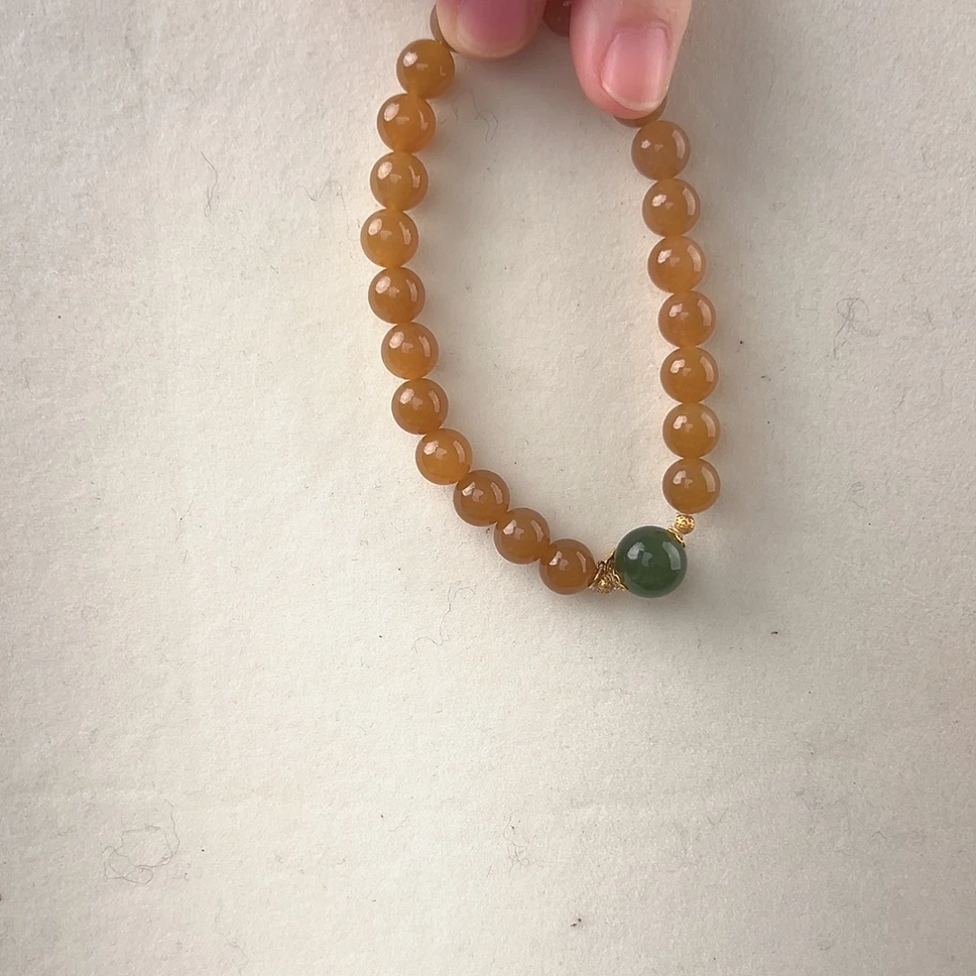 和田玉（糖玉）18K金镶嵌手链