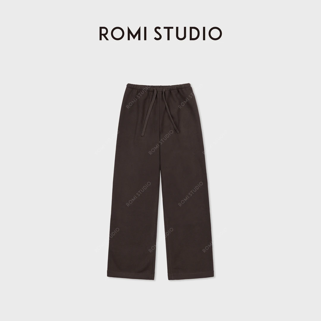 ROMI STUDIO“一片式”羊绒桑蚕丝混纺抽绳糯感直筒裤RWCAX86791