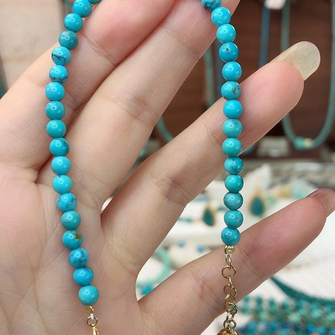 绿松石银S925镀金镶嵌手链