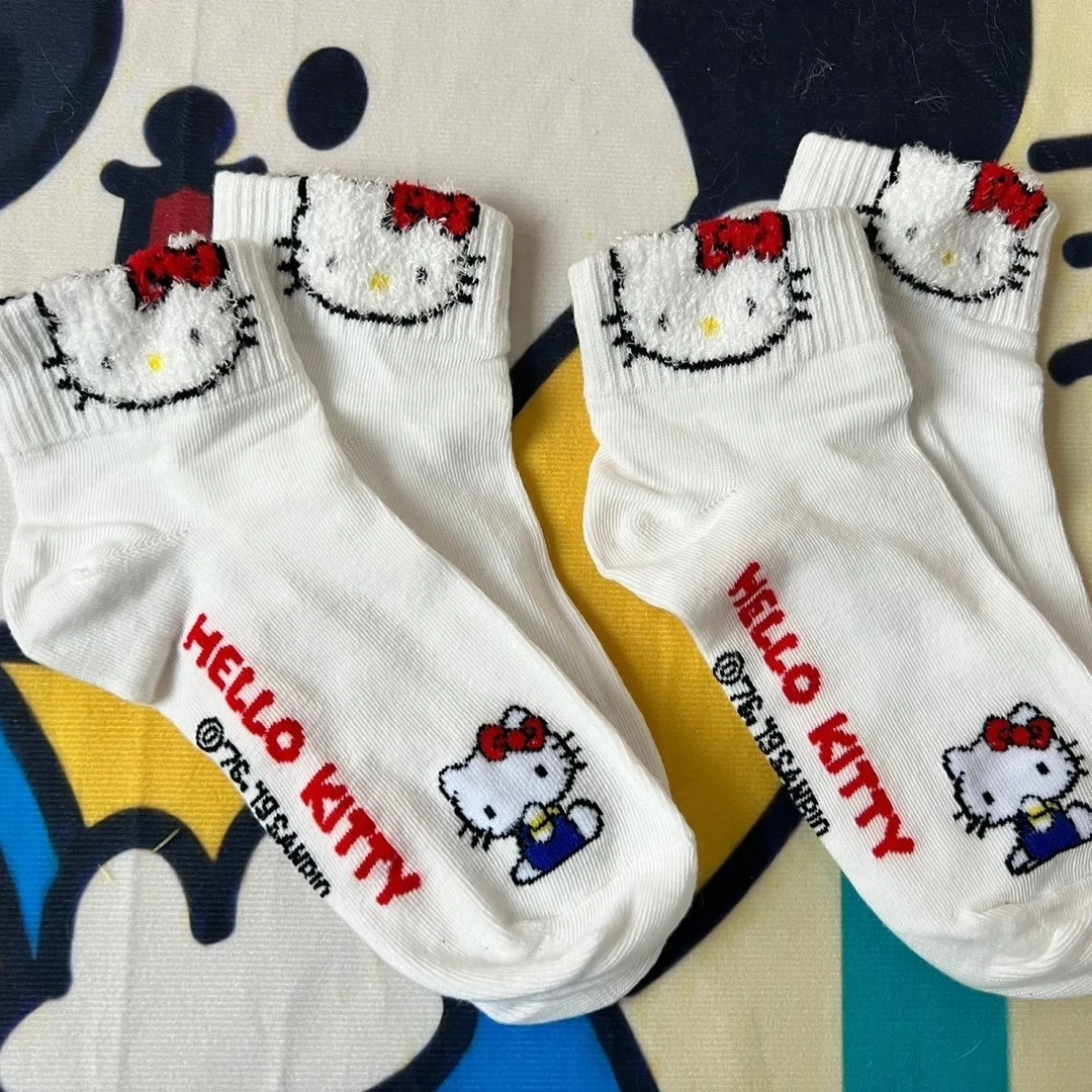 两双外单kitty凯蒂猫短袜三丽鸥袜子女士成人hellokitty袜子春夏