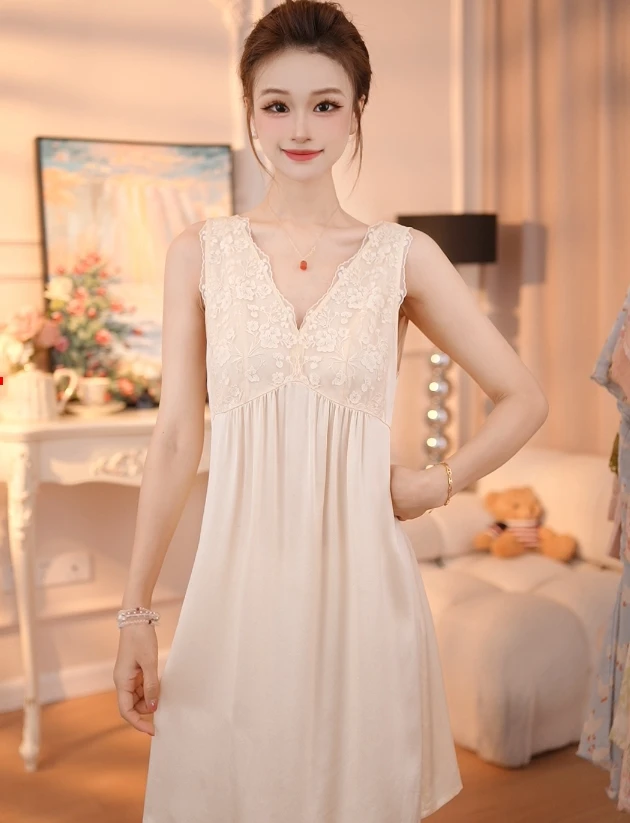 查理夫人【美意】宽松睡裙薄款简约蕾丝显瘦时尚气质