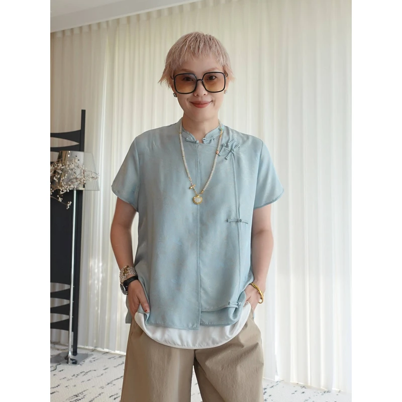 【冰爽清透】LIY奶蓝泡芙绞罗短袖