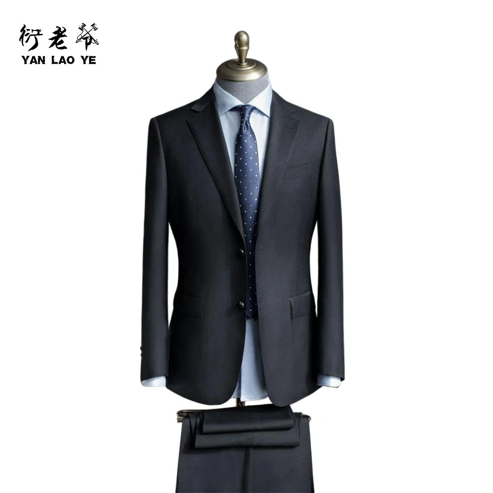 半麻衬黑色100精纺羊毛西服套装高级感男士商务西装正装新郎礼服
