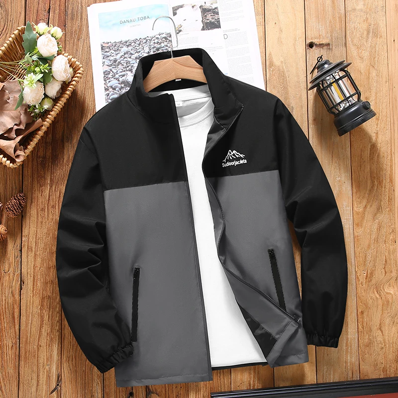 春秋男士外套潮流百搭立领夹克男休闲运动冲锋衣薄款宽松男装褂子