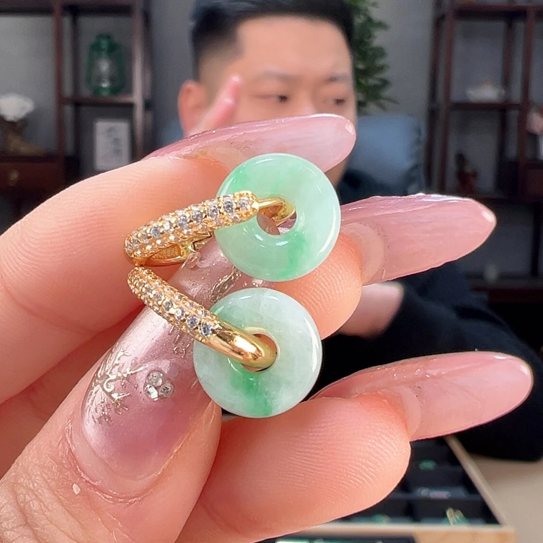 翡翠耳饰银S925镶嵌耳环