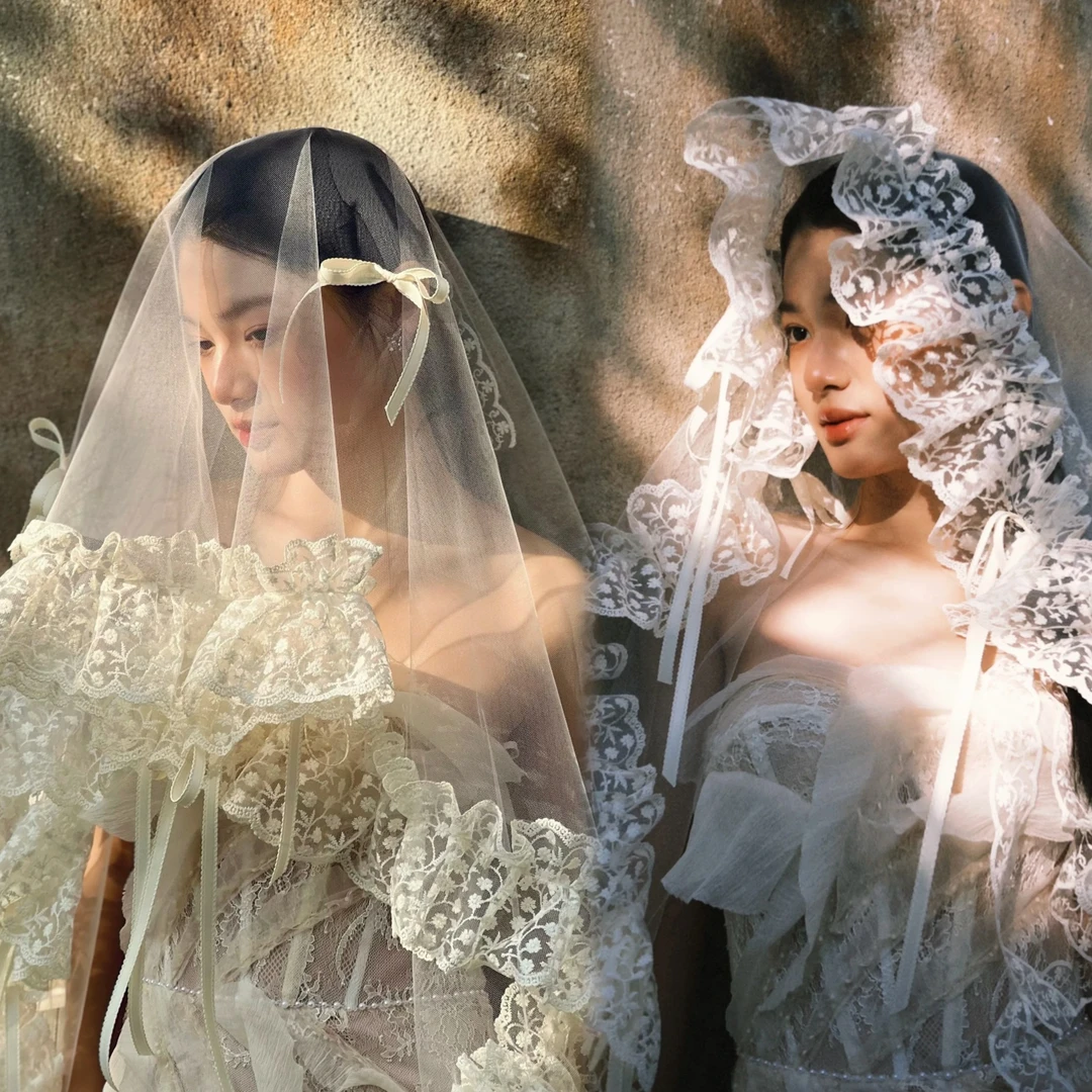 复古蕾丝头纱新娘头纱头饰软饰品西式头纱配饰