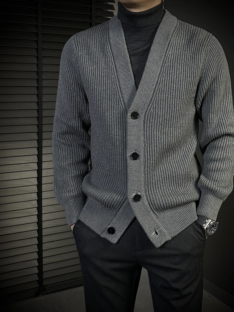 KING&GUCH秋季2025新款男士无领针织开衫时尚潮流百搭外套6652