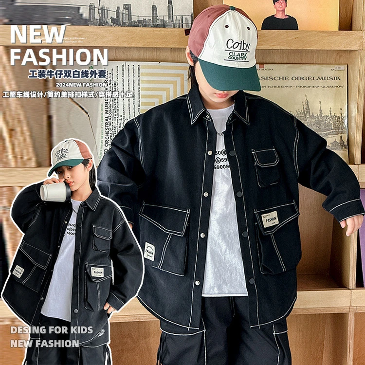 男大童春季外套韩版工装风儿童春款明线外套中大童童装洋气潮5931