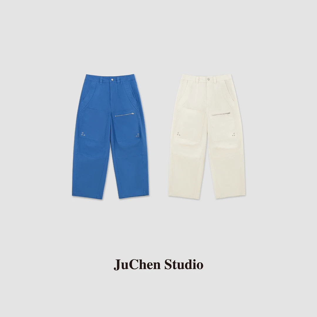 日系定番量子金属元素夏季水洗精梳棉解构链袋工装九分裤SS023675