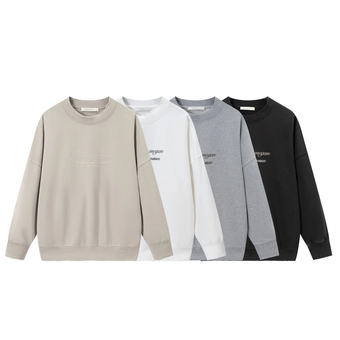 【MEGAN男士长袖卫衣】全棉重磅做旧男士圆领落肩卫衣