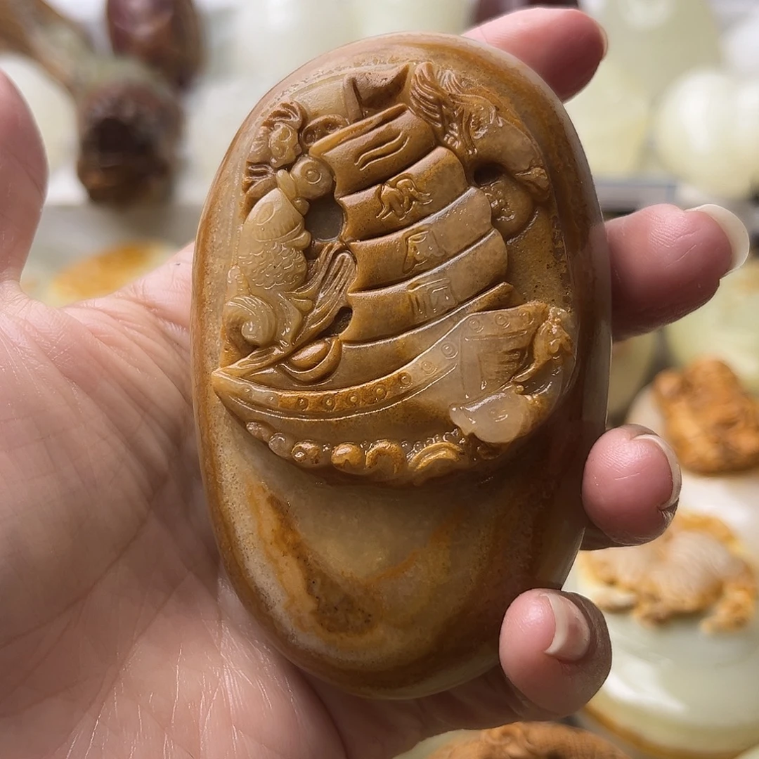 石材方解石手把摆件不退换一帆风顺