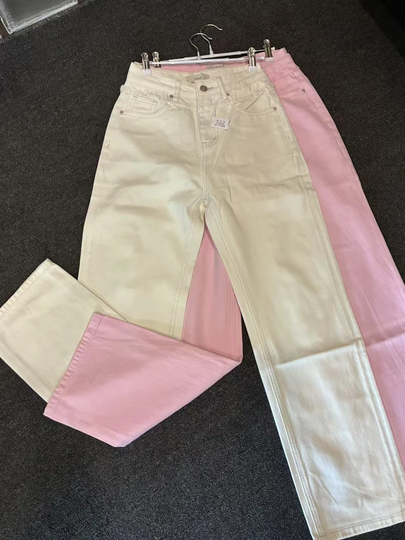 小众毛边腰时尚百搭直筒牛仔休闲裤90001