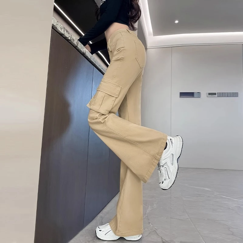 卡其色工装微喇裤女春秋2025新款高腰显瘦高个子甜辣妹美式喇叭裤