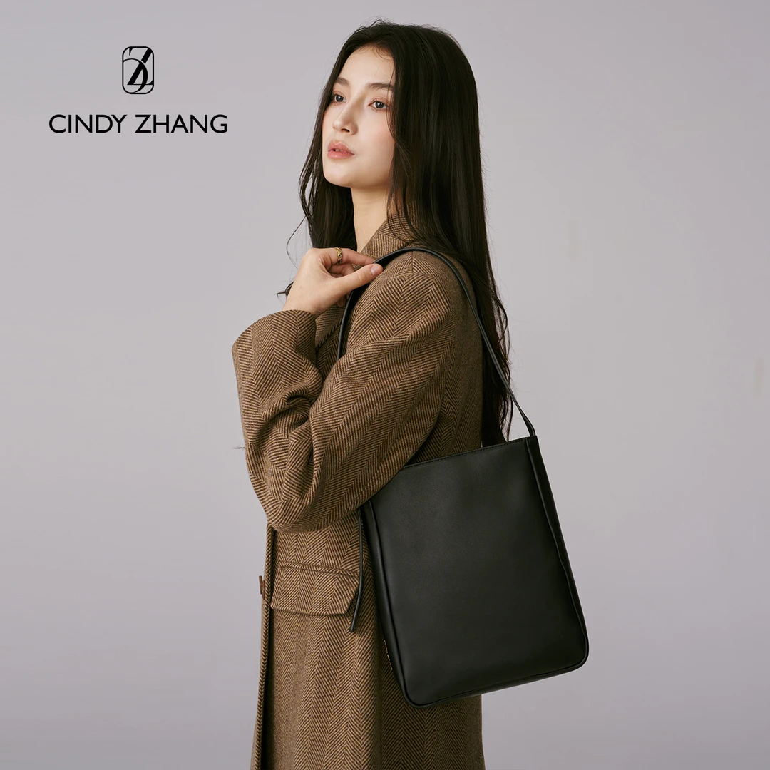 CINDY ZHANG2025年秋季新款边界托特牛皮单肩斜跨托特包百搭通勤