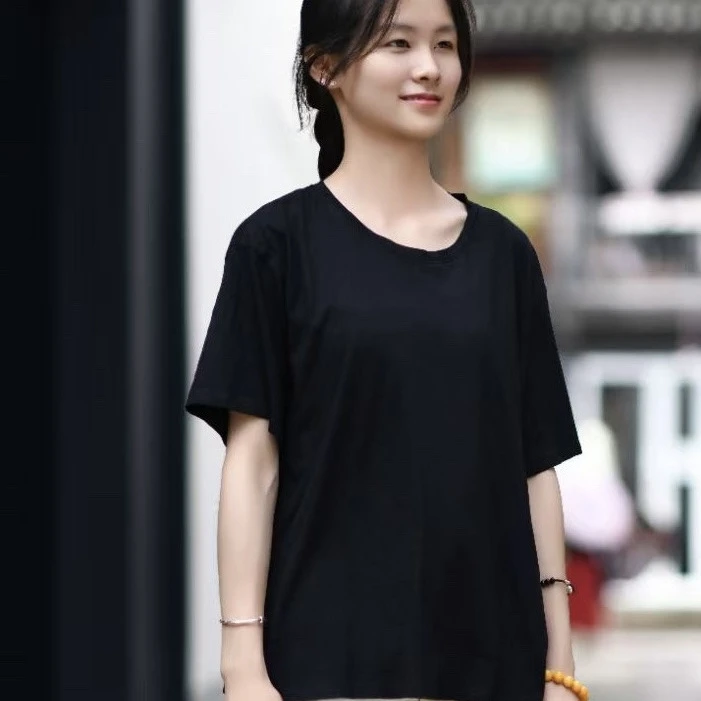不退换如眸原创设计ZQ246005休闲圆领宽松棉T