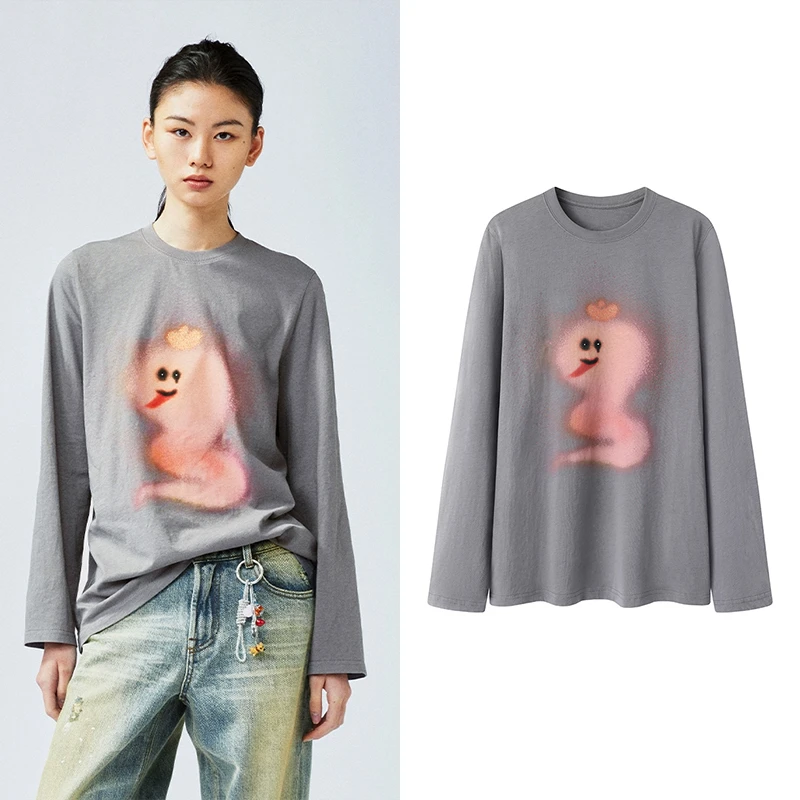【乌】2025春季新款轻松招财蛇长袖T恤百搭休闲W1471