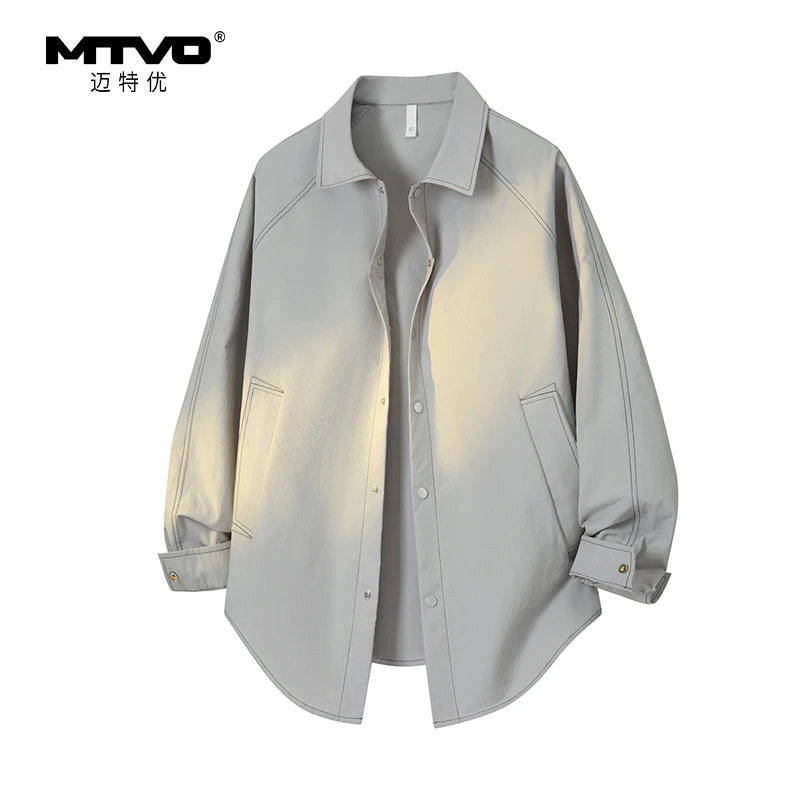 明线设计长袖衬衫2025年新款秋季男生美式潮牌时尚百搭高街衬衫