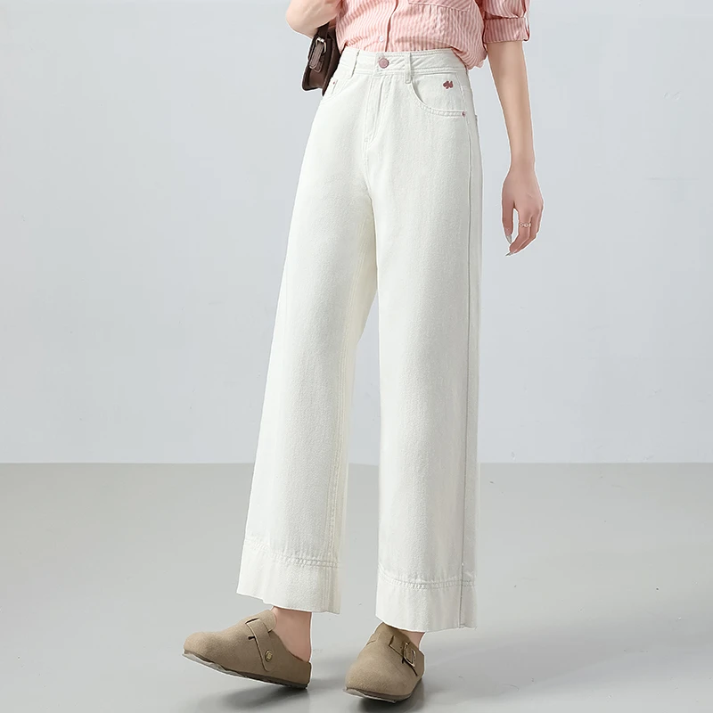 白色牛仔裤垂坠感休闲宽松阔腿裤女裤子2025夏季新款今年流行长裤