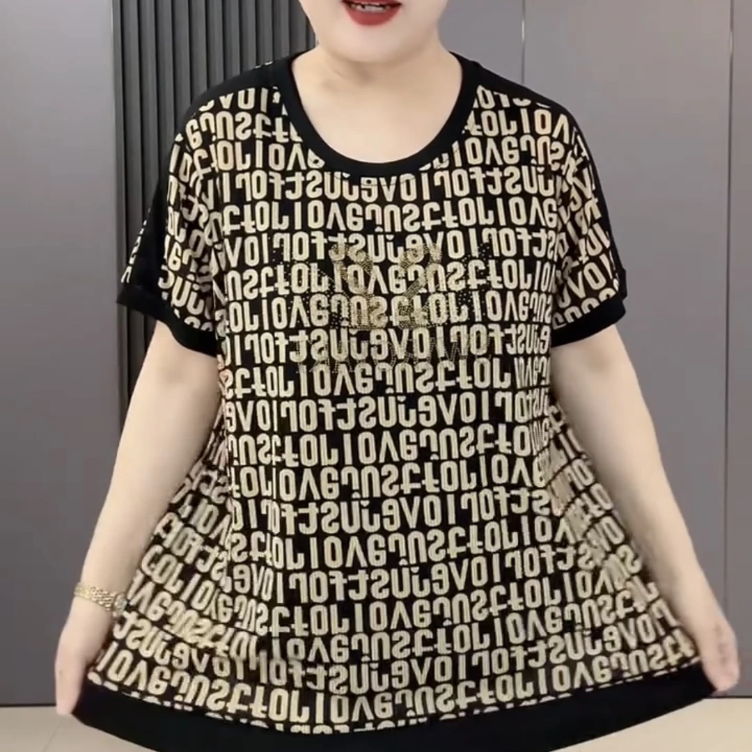 2959*大码时尚薄款常规碎花字母中老年女装宽松遮肚显瘦短袖618