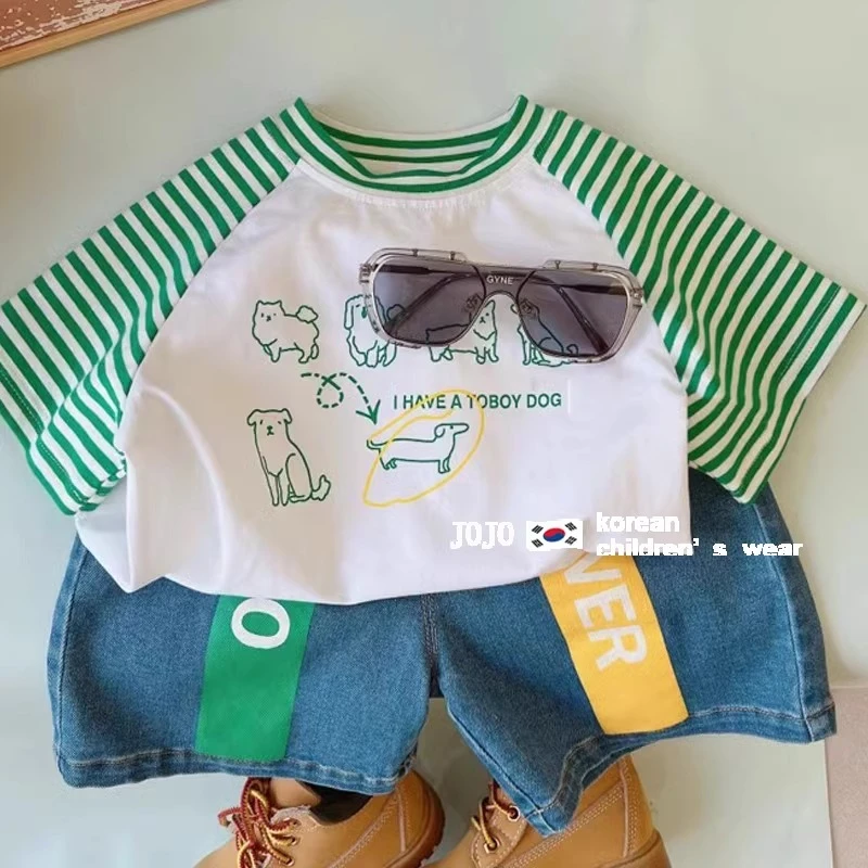 韩国童装男女童拼色短袖T恤夏装2025新款儿童洋气百搭休闲上衣潮