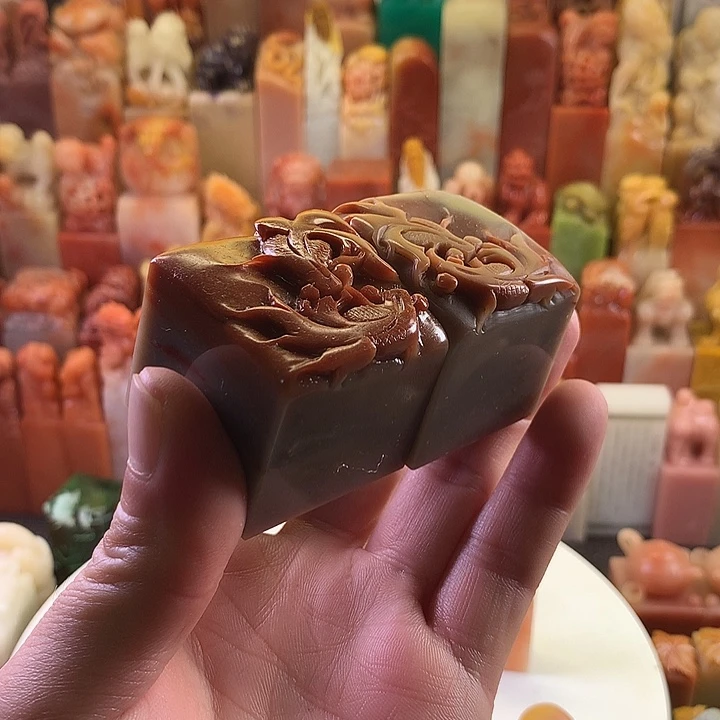 寿山石印石五彩年年有鱼对章