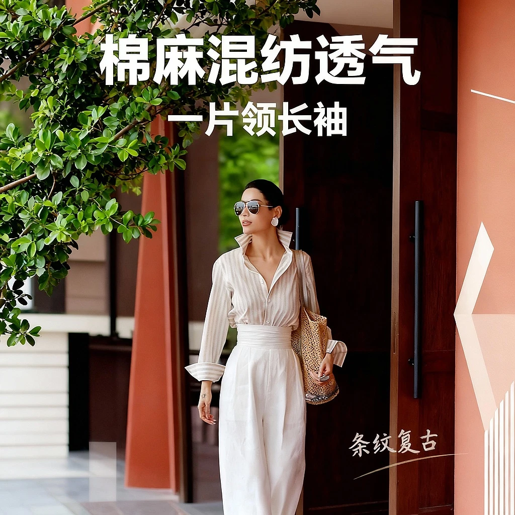 【和昌丨1896】亚麻条纹衬衫一片领老钱风复古时尚夏季新品