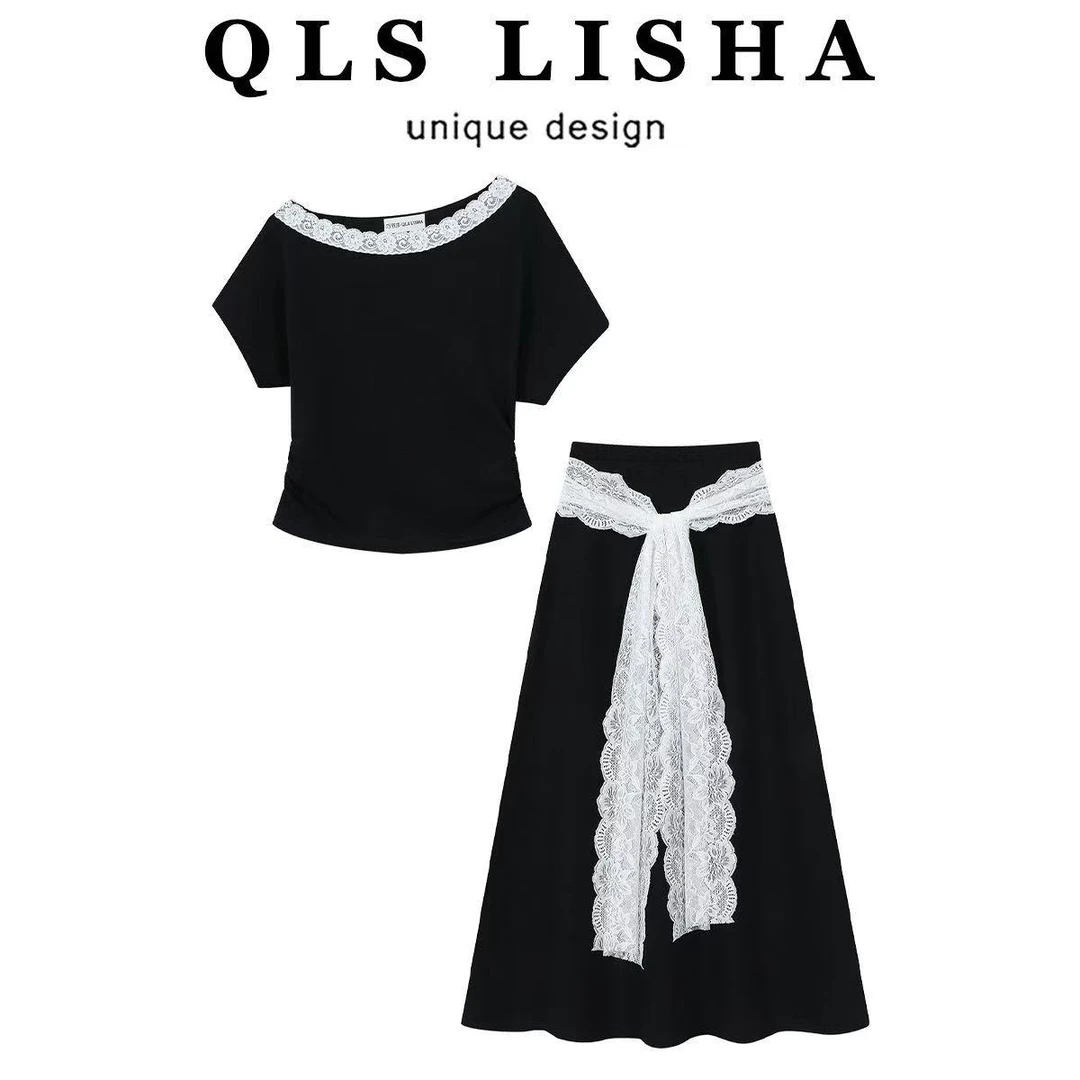 蕾丝拼接又酷又飒的绝美穿搭两件套套装2025新款超火夏装一整套