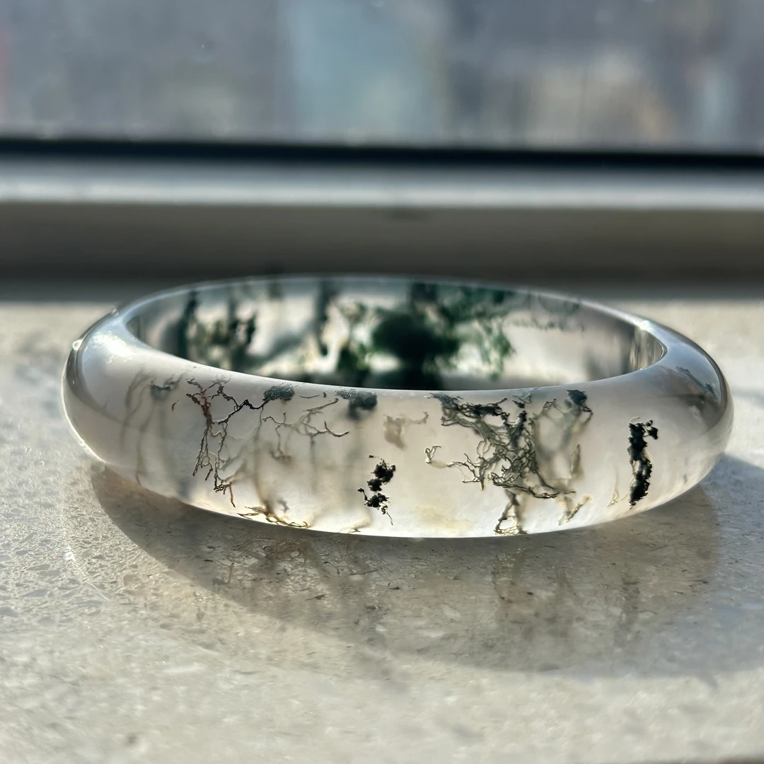 天然水草玛瑙手镯冰透古风