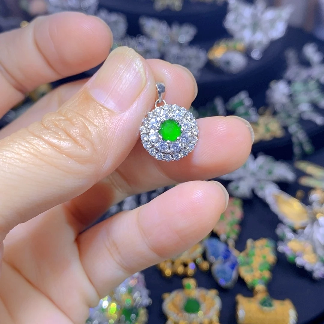 翡翠银S925镶嵌颈饰天然有机