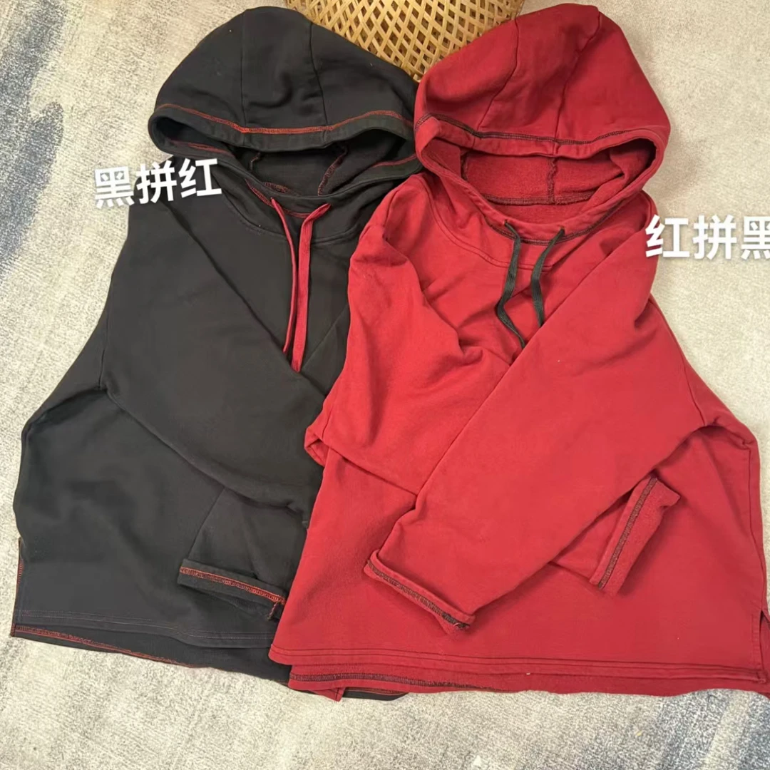 2505冬季新款全棉毛圈炒色撞色帽衫（衣长65，胸围132）