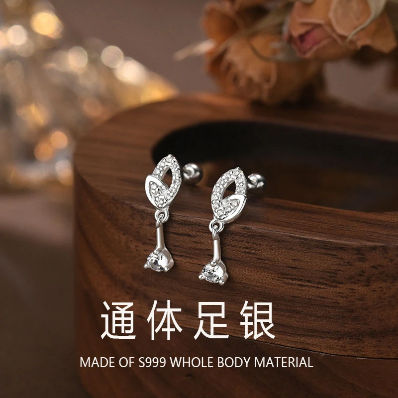 足银合成锆石耳饰 S999足银水滴耳坠耳钉韩版清新甜美灵动养耳洞