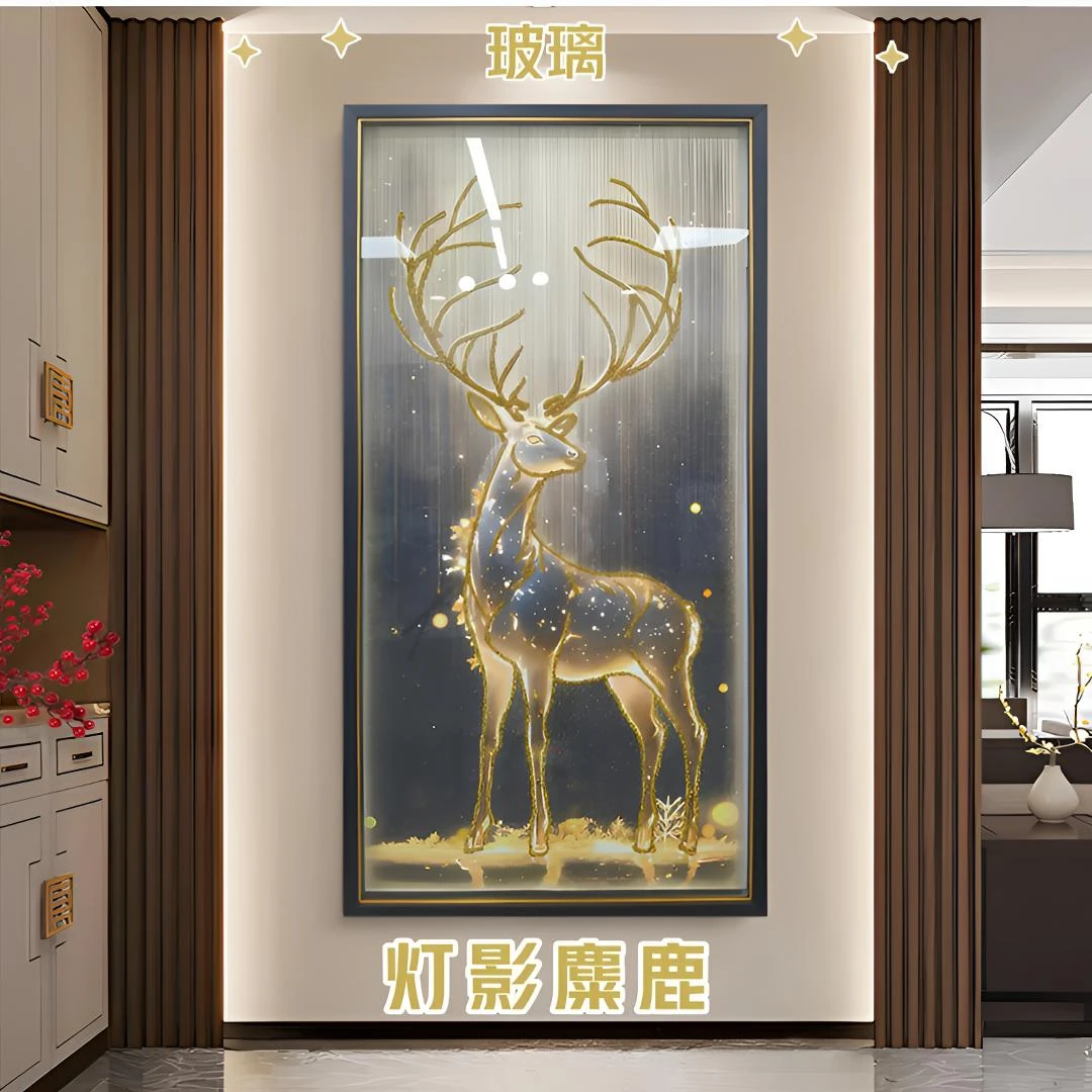 钢化玻璃【灯影麋鹿】入户玄关装饰画现代轻奢走廊过道挂画背景墙
