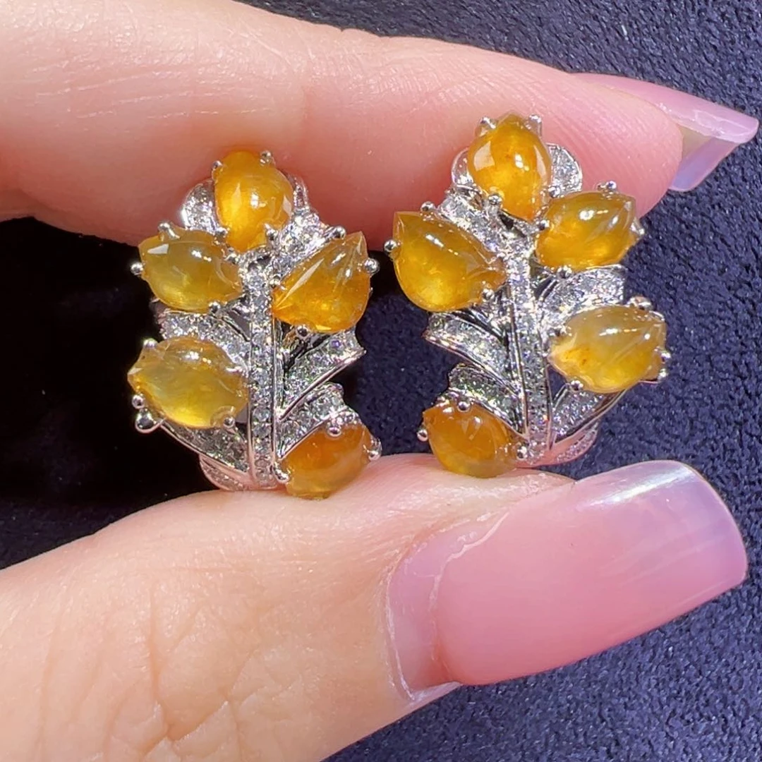 翡翠18K金镶嵌耳饰耳包