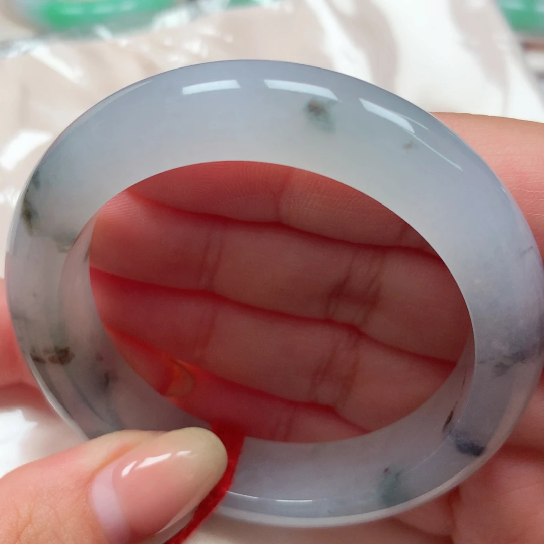 翡翠未镶嵌手镯32冰胶水墨画 胶感十足