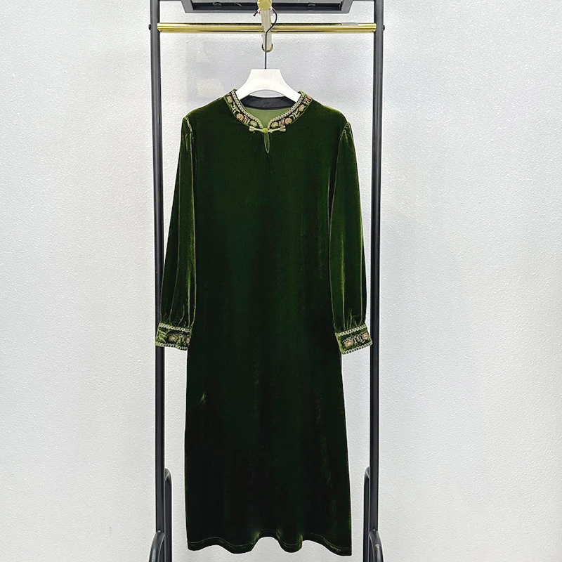 丝绒连衣裙妈妈2025春新款女装高端中年刺绣高贵改良旗袍裙女装