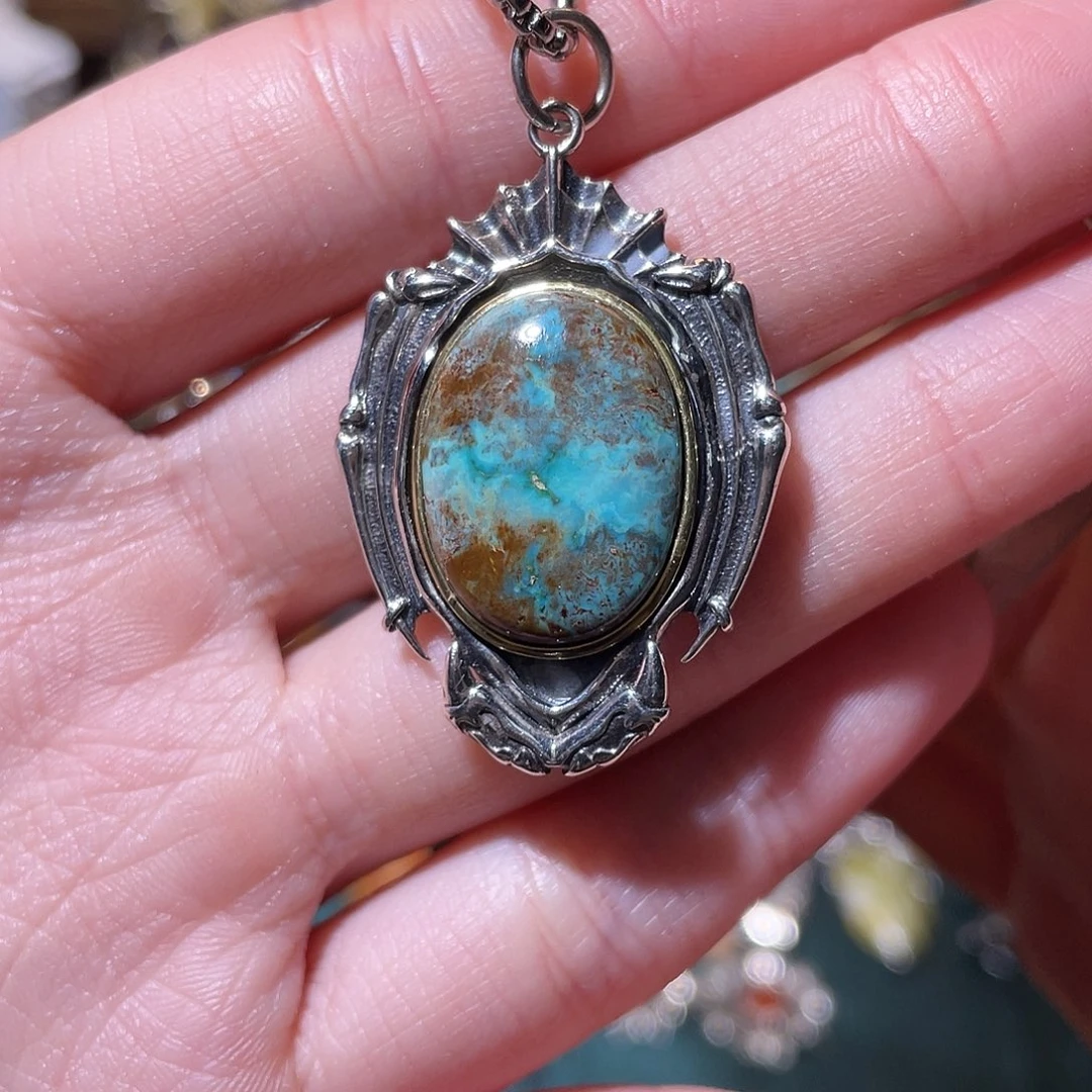 骑***）绿松石银S925镶嵌颈饰