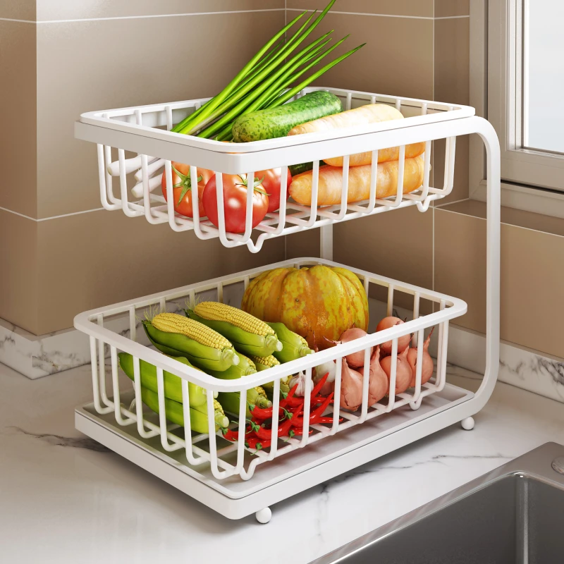 厨房蔬菜置物架菜篮子果蔬水果收纳筐家用多层台面小型放菜沥水篮