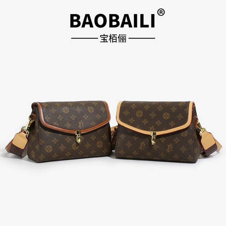 BAOBAILI轻奢高级感百搭气质女款包包中号老花斜挎包皮质单肩包