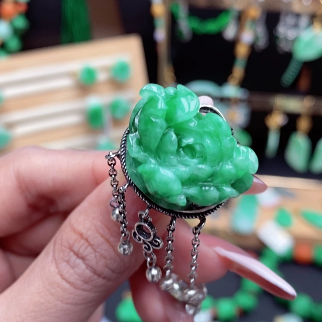 银S925镶嵌戒指翡翠翡翠戒指