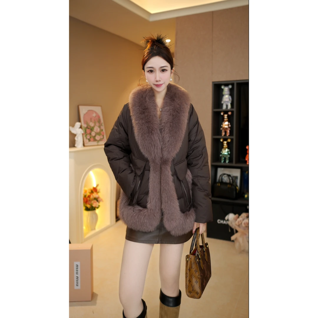 LILI高端【莫奈庄园】2025新款狐狸毛白鹅绒大毛领保暖皮草外套098