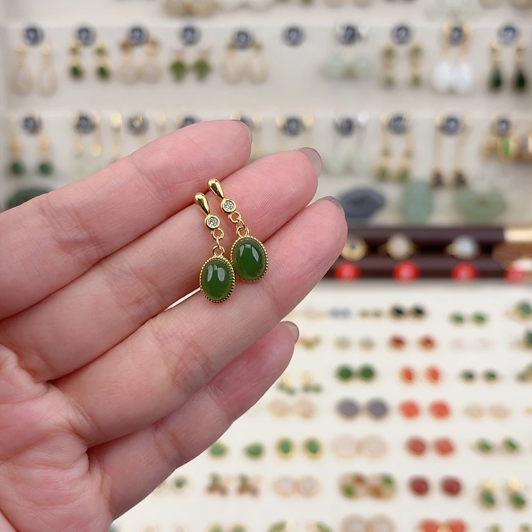 银S925镶嵌和田玉耳饰