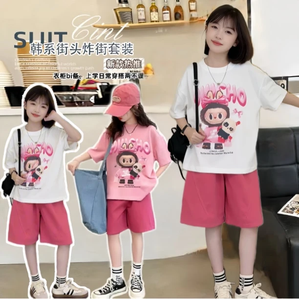 女童夏款时尚短袖短裤休闲风套装2025新款中大童韩系穿搭洋气套装