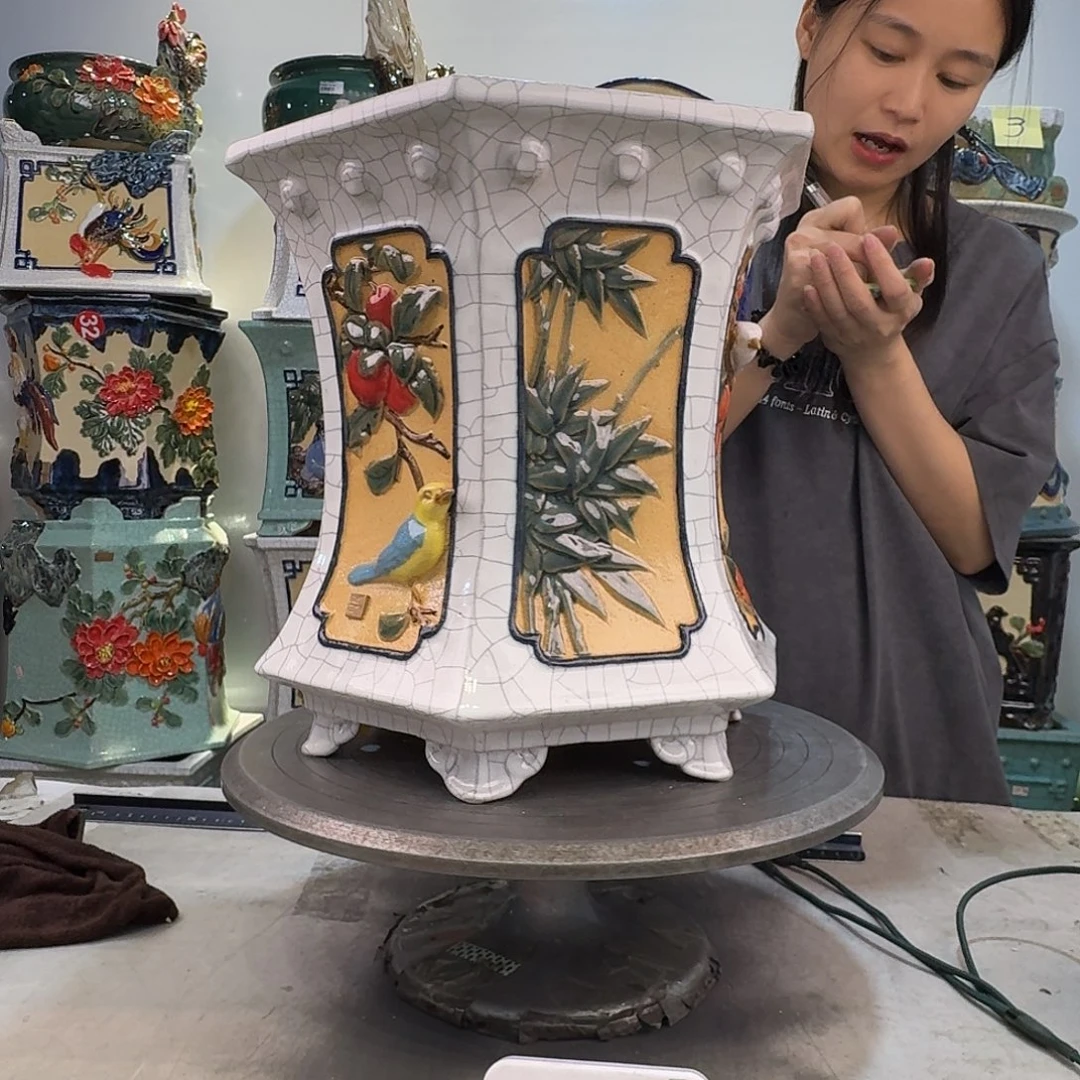 你***光完全开放石湾盆300陶泥花盆