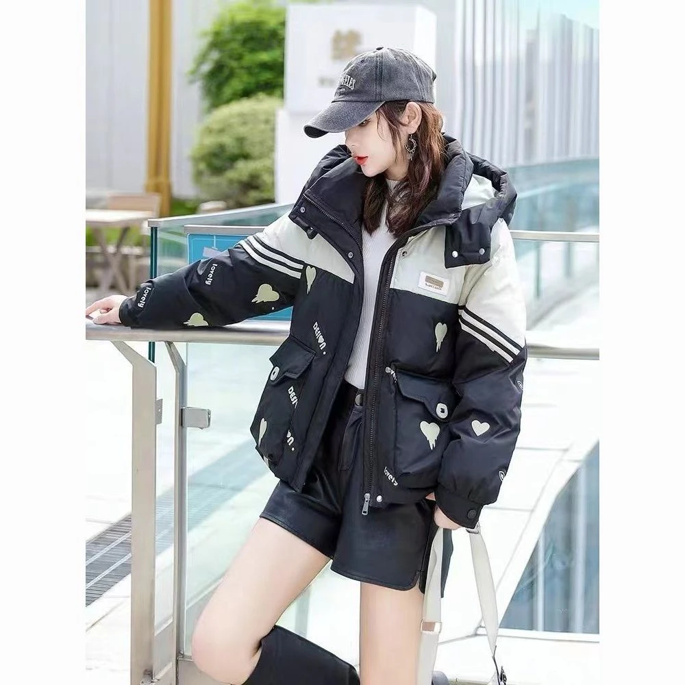 保暖爱心短款连帽中长款韩版棉服百搭棉衣休闲不起球情侣-A68