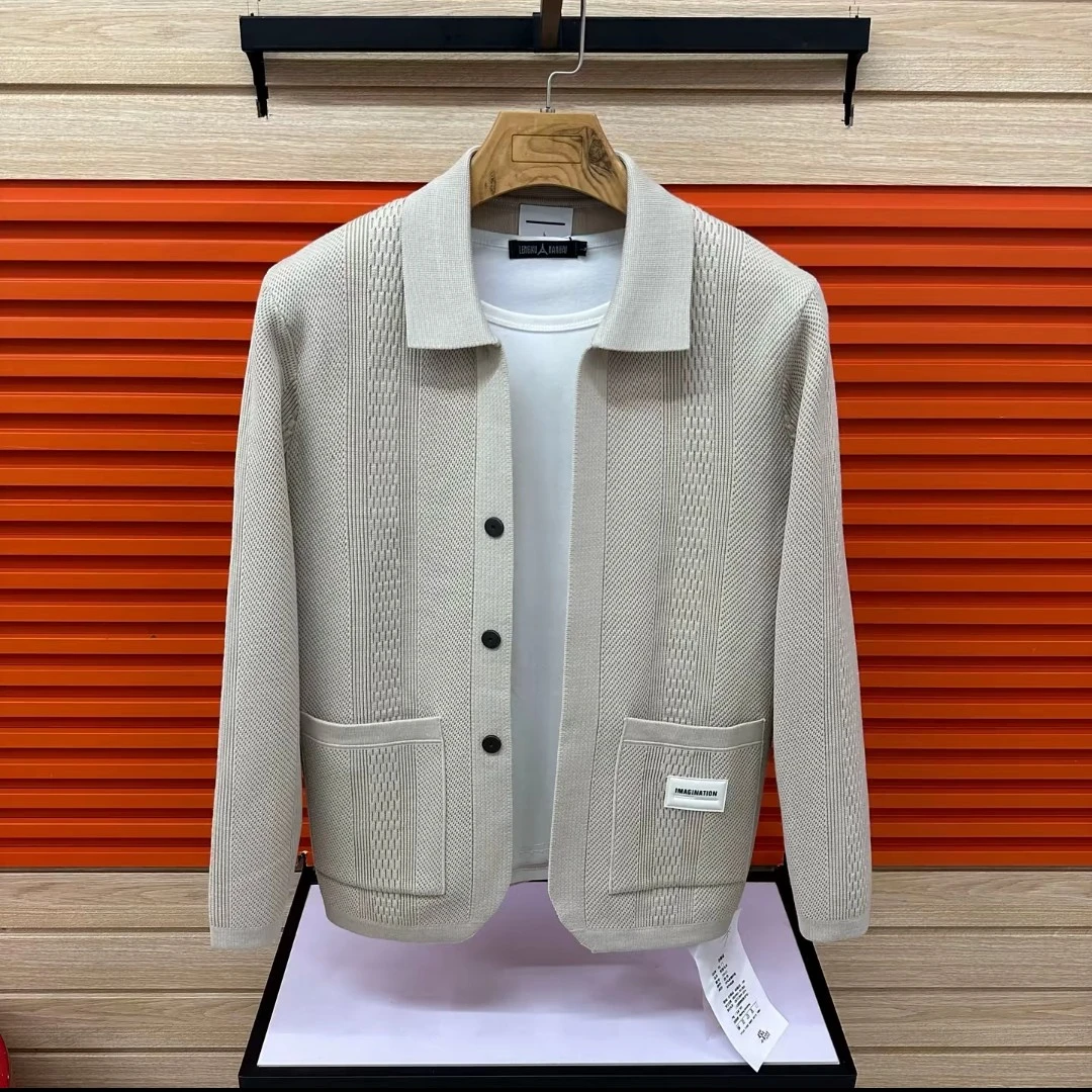 Q6-99秋季新款男士休闲时尚针织纽扣翻领毛衣针织衫轻奢韩版男士